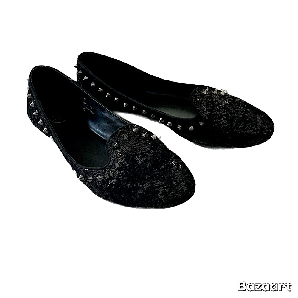 ASH As-If Black Sequin Glitter Spiked Loafer Shoe Size 8 - Picture 3 of 5